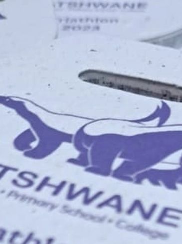 Close-up of a paper with a dinosaur logo and text.