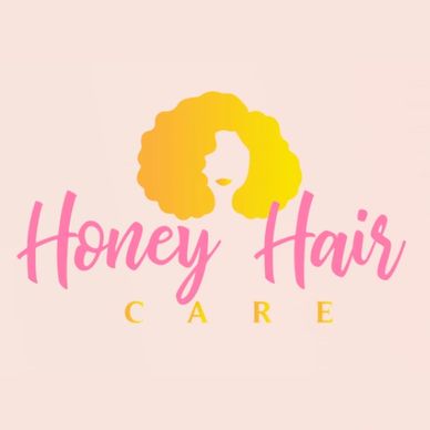 Logo for Honey Hair Care with a stylized silhouette and text.