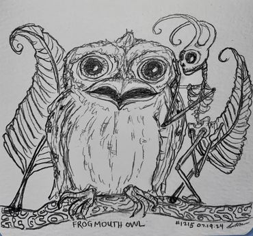 Day #1215 - 07.19.2024
sketch of the day
Frogmouth Owl + skelly
look them up... they are crazy