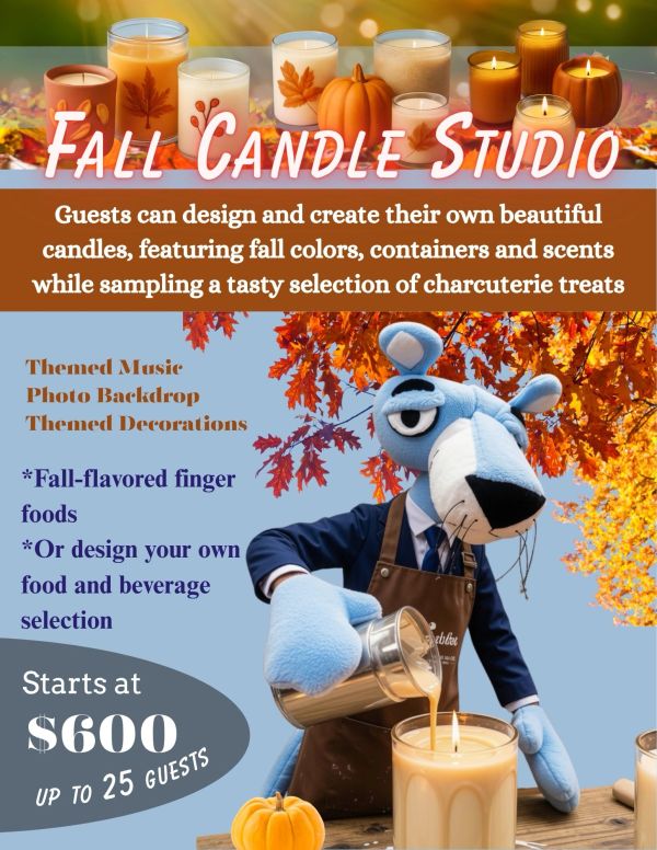 Fall Candle Studio event with candle making and charcuterie treats.