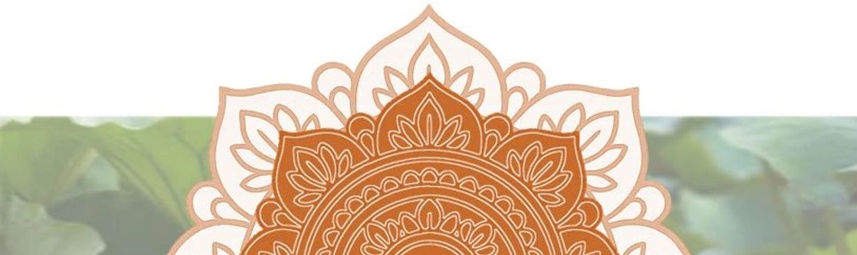 Top half of an intricate orange floral mandala design on a white background.