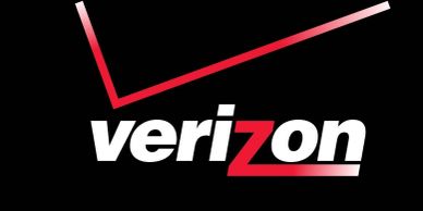 Verizon logo with red check mark on black background.