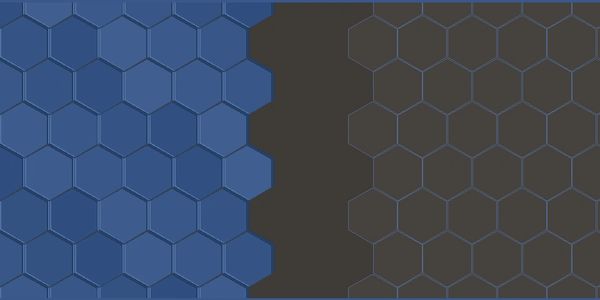 Blue and gray hexagonal patterns separated by a dark vertical gap.