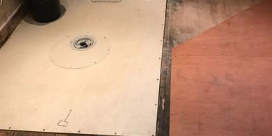 Showing shower area for wet room and floor preparation