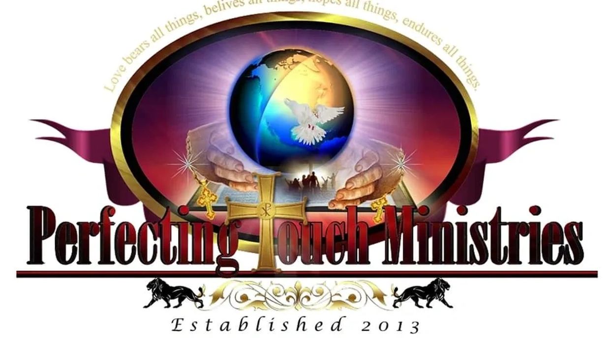 Logo of Perfecting Touch Ministries with religious symbols.