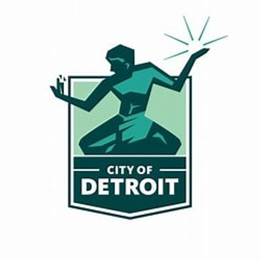 Stylized logo of Detroit city featuring a geometric figure with raised arms.