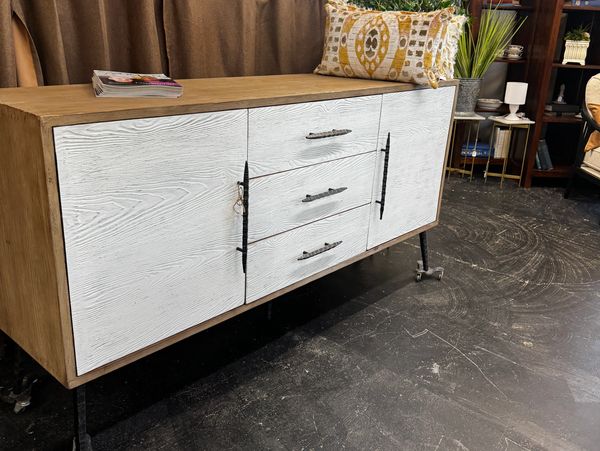 new dresser with white painted drawers and a real wood finish