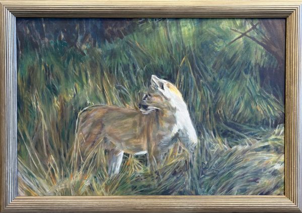 36"x 24" framed acrylic painting on canvas of a mountain lion 