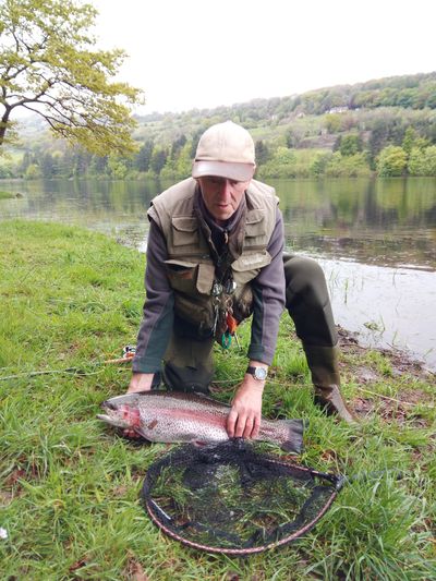 Rainbow trout caught May 2019 weighing 8lb/4kg caught on a weighted Damsel Fly nymph by Jim