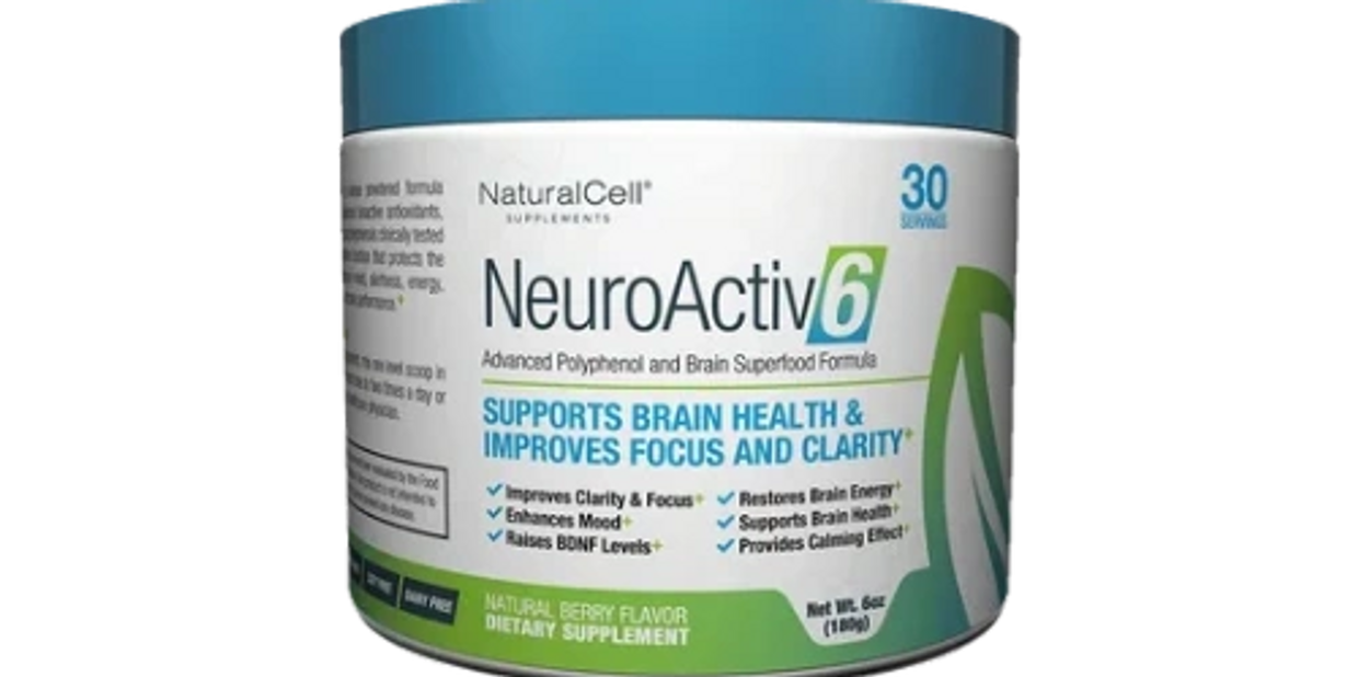 shows an image of the NeuroActiv6 Container with ingredients, product information as it is shipped 