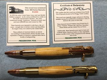 Pens created from wood from Fort Bragg, North Carolina.