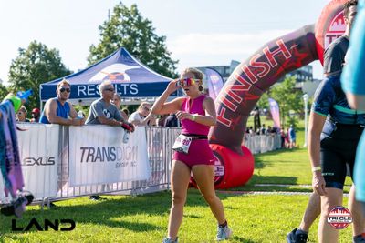Tri CLE finisher at the finish chute