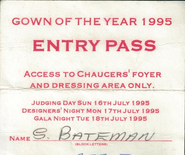 Gown Of The Year 1995 Entry Pass into behind the scenes for designer Sheila Bateman
