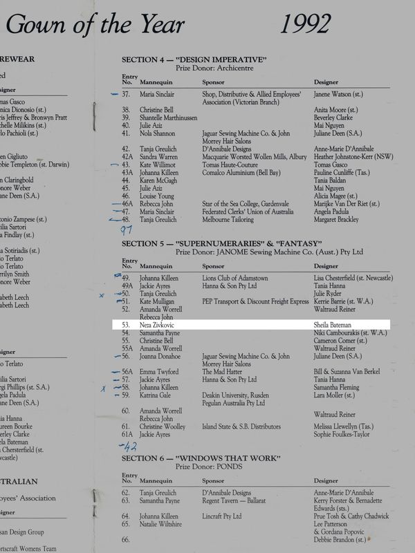 Program from The Australian Gown Of The Year 1992. Section 5. Super - Numeracies. Entry 53.