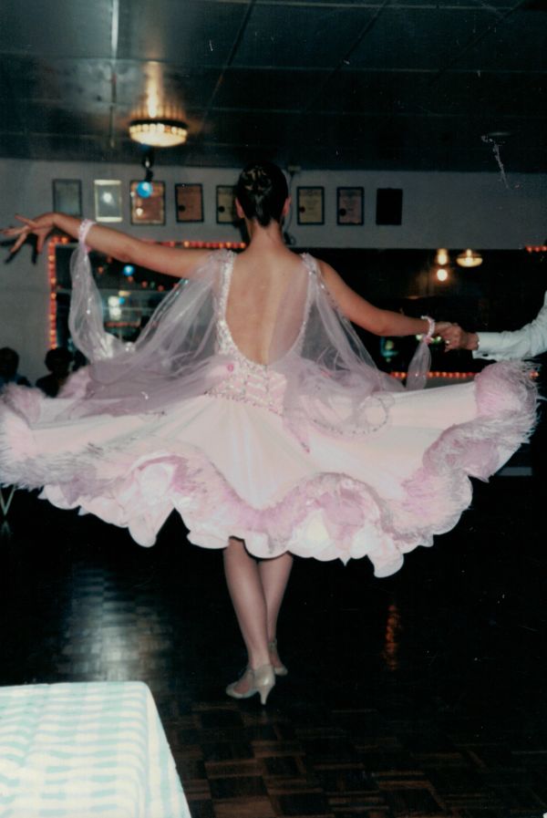 Imagination spinning out worn by Helen Bateman with extra floats at Wendon Dance Studio 