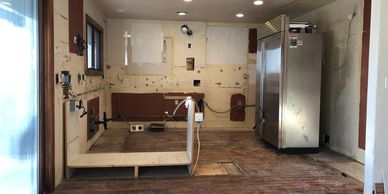 kitchen demolition flooring cabinet removal contractor project new kitchen