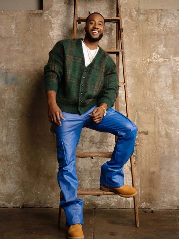 Steel Frame in blue leather pants