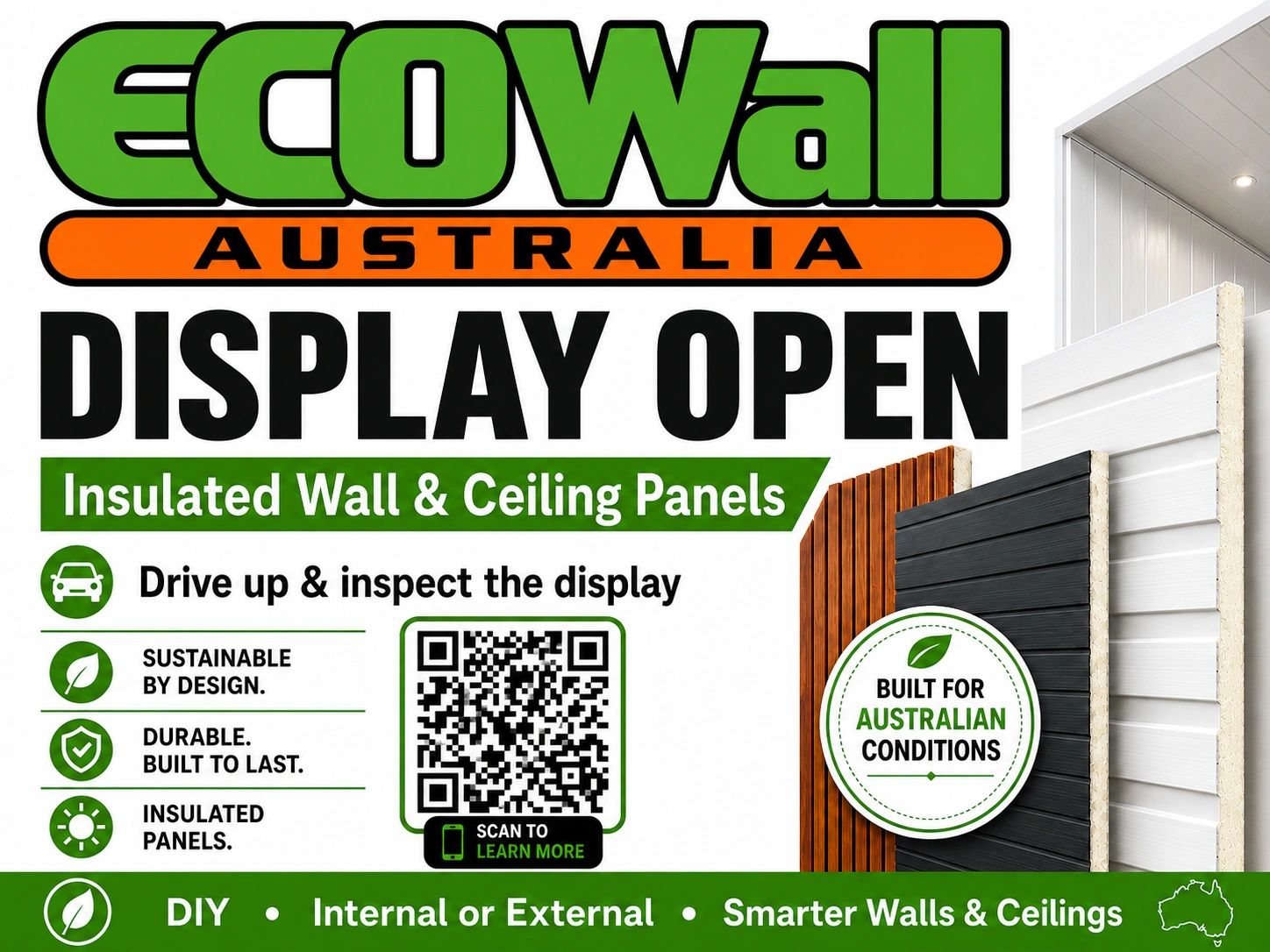 EcoWall Australia offers insulated wall and ceiling panels with a display open for inspection.