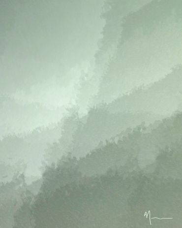 Abstract artwork with soothing shades of green and gray.