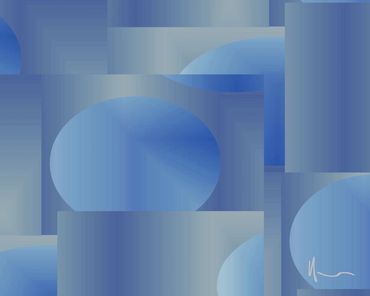 Abstract blue geometric shapes with gradients.