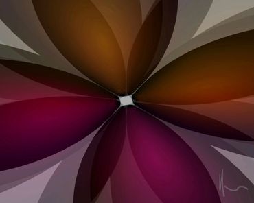 Abstract digital art featuring petal-like shapes converging at the center.