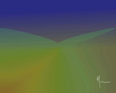 Abstract landscape with gradient colors blending from green to blue.