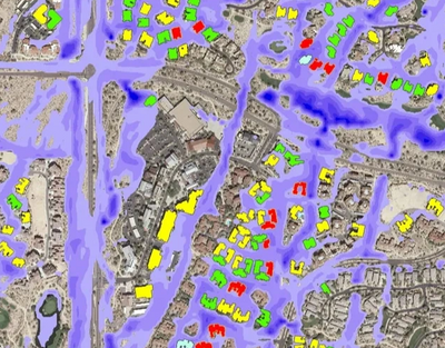 FLO-2D, 2D urban drainage, structural flooding, risk assessment, flow patterning, GIS, TIN.