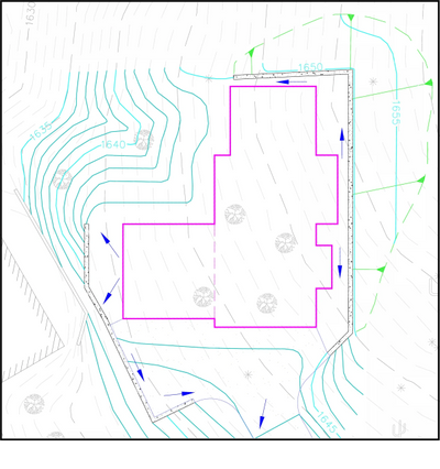 Proposed contours, retaining wall, finished floor, driveway, cut, fill, permit, variance, hillside.