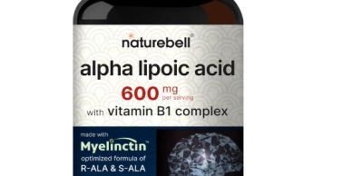 Bottle of naturebell alpha lipoic acid with 600 mg and vitamin B1 complex.