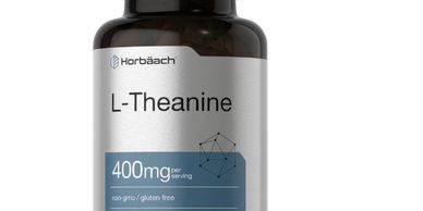 Bottle of L-Theanine supplement with 400 mg per serving.