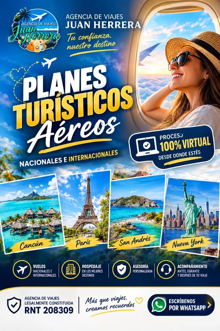 Agencia de viajes Juan Herrera ofrece planes turísticos aéreos nacionales e internacionales.