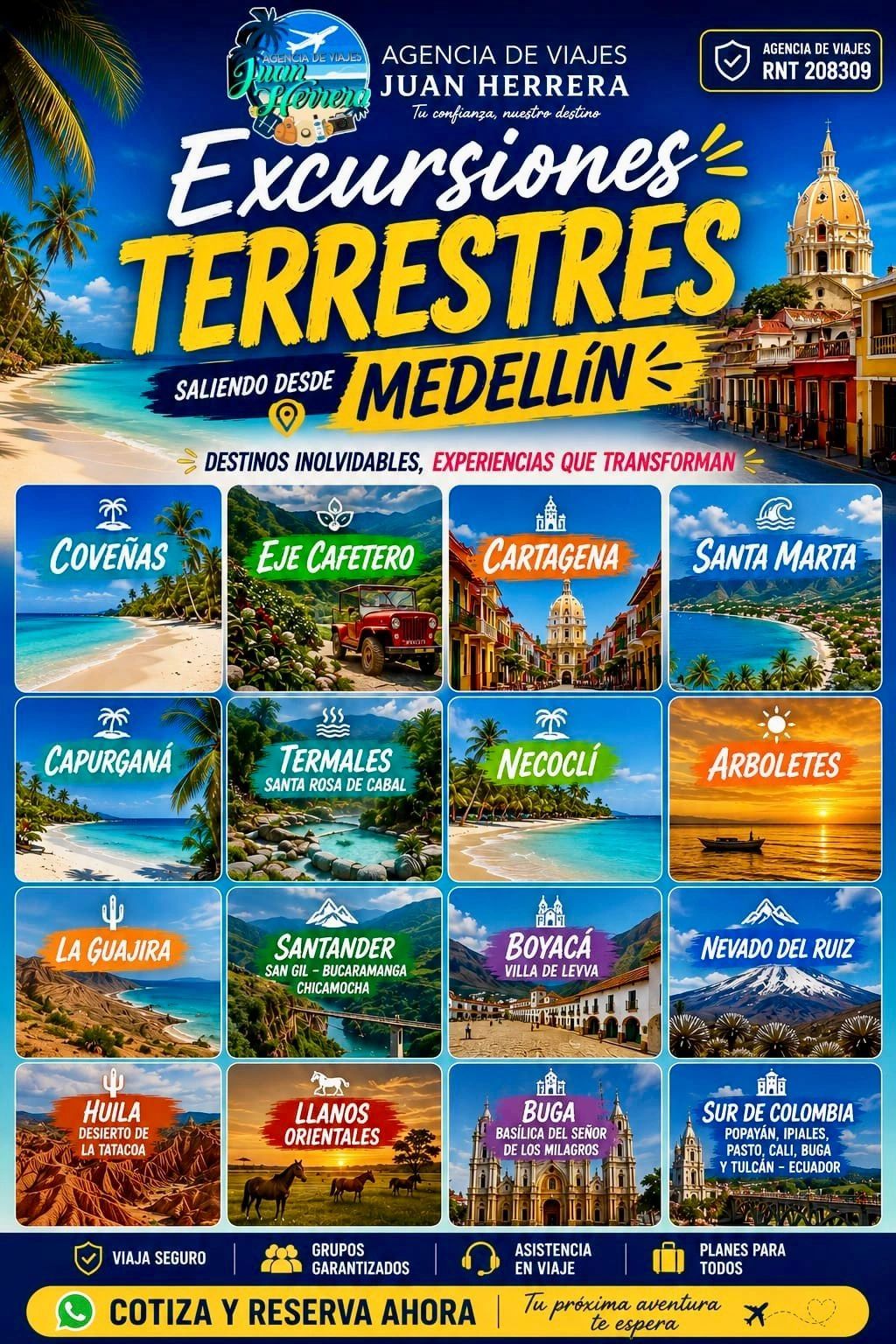 Excursiones terrestres desde Medellín a destinos turísticos en Colombia.