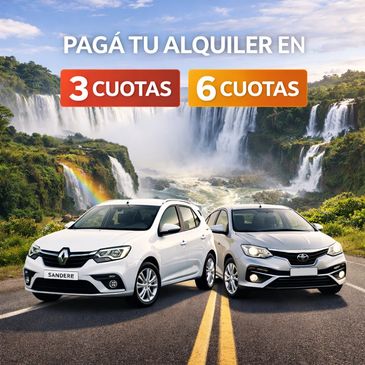 Imagen autos con el fondo de cataratas del Iguazú 