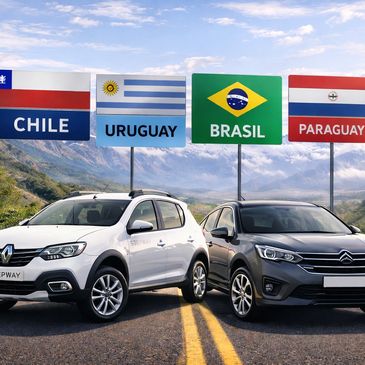  2 autos y de fondo cruces de frontera 