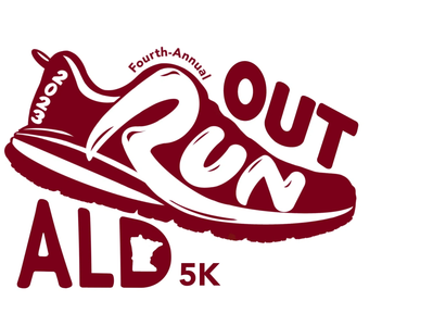Logo for Fourth Annual Run Out ALS 5K event with a running shoe graphic.