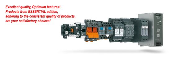 Array of electrical components on a metal rail.