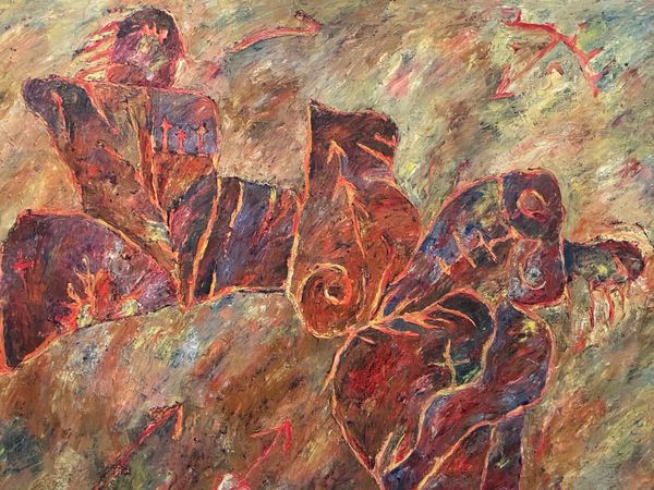 Ancient human handprints made with red ochre

