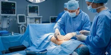 Surgeons perform an operation in a modern operating room.