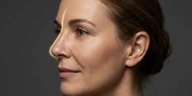 Profile of a woman with highlighted nose contour.