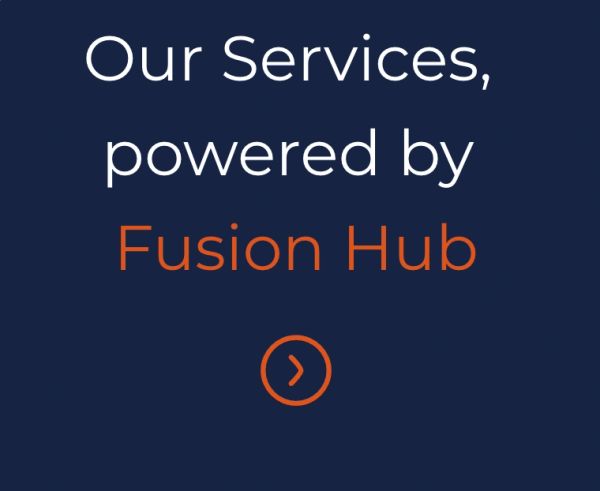 Text stating services powered by Fusion Hub.