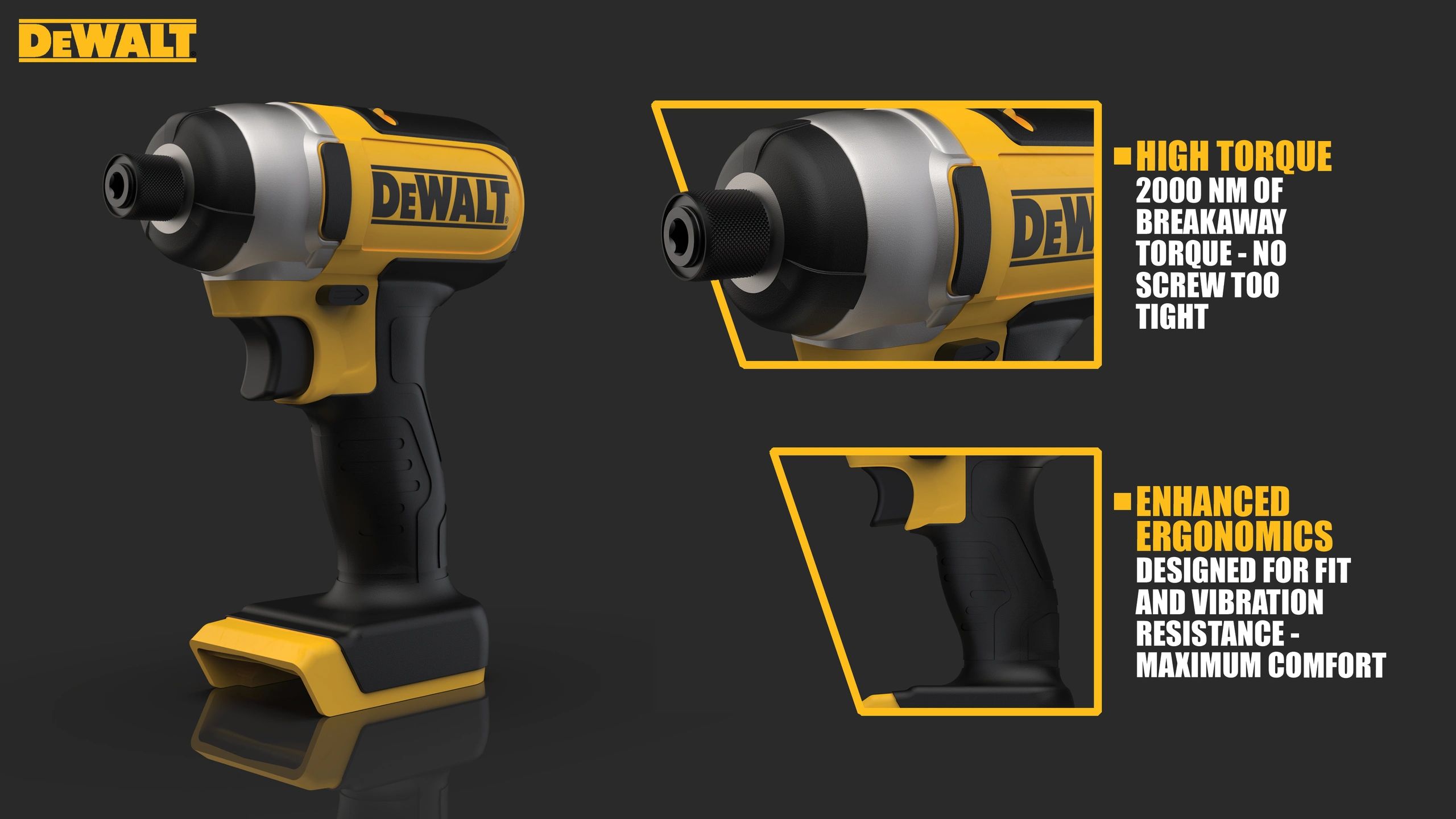 render of 3d modeled impact driver
features board of drill/driver