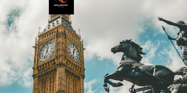 Big Ben tower and statue in London on a partly cloudy day.