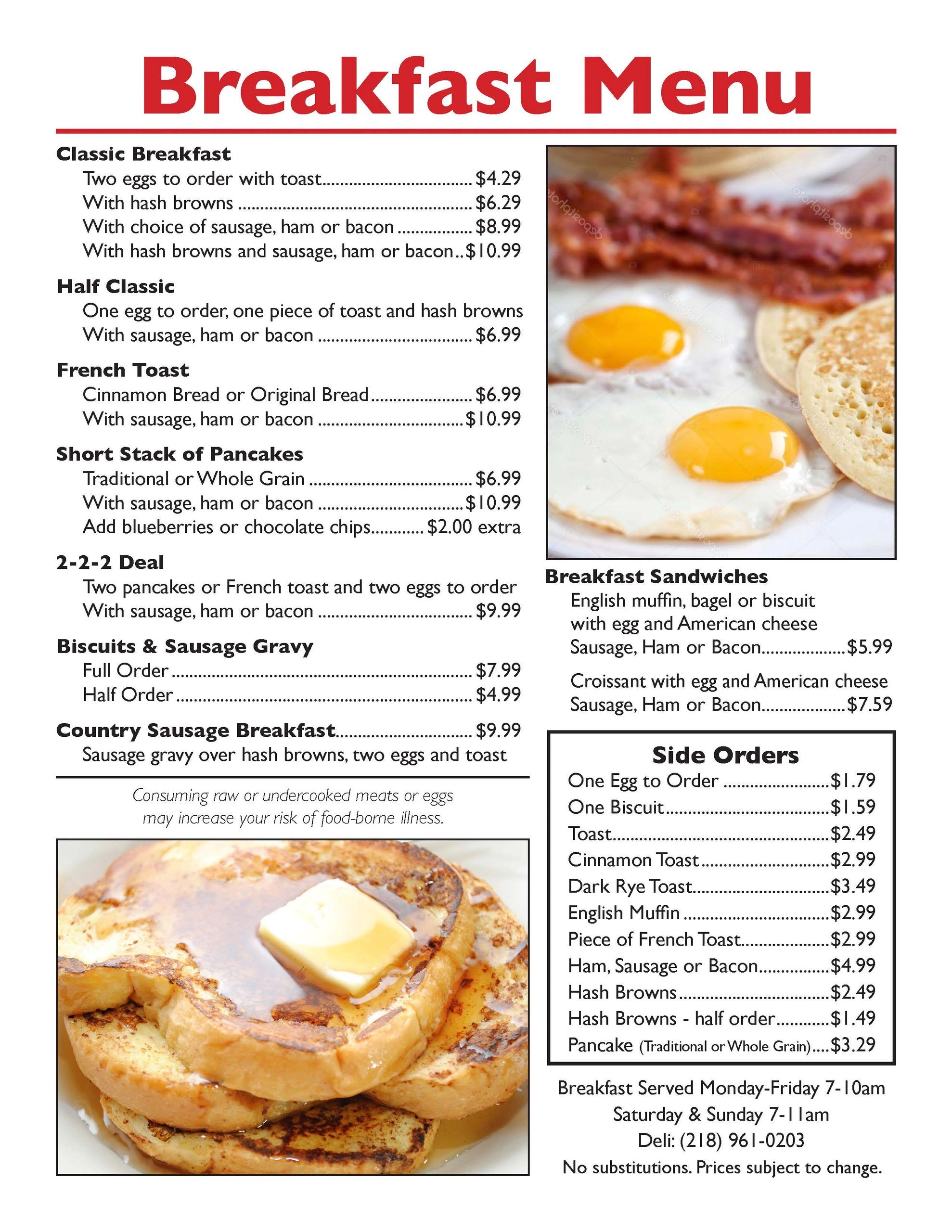 Deli Breakfast Menu