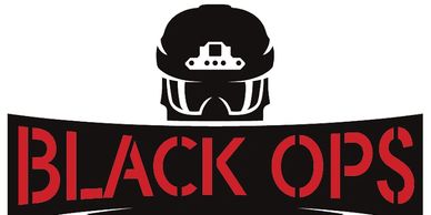 Black Ops logo with soldier's helmet and goggles.