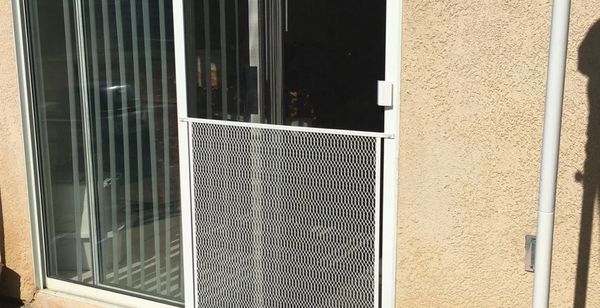 sliding screen door white pet grille prevent dogs cats kids from running through screen door