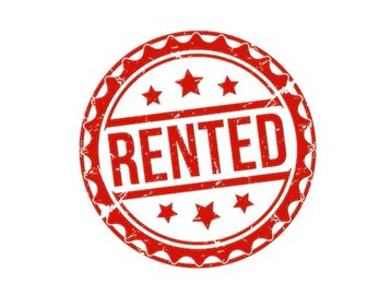 Red circular stamp with the word 'RENTED' and stars.