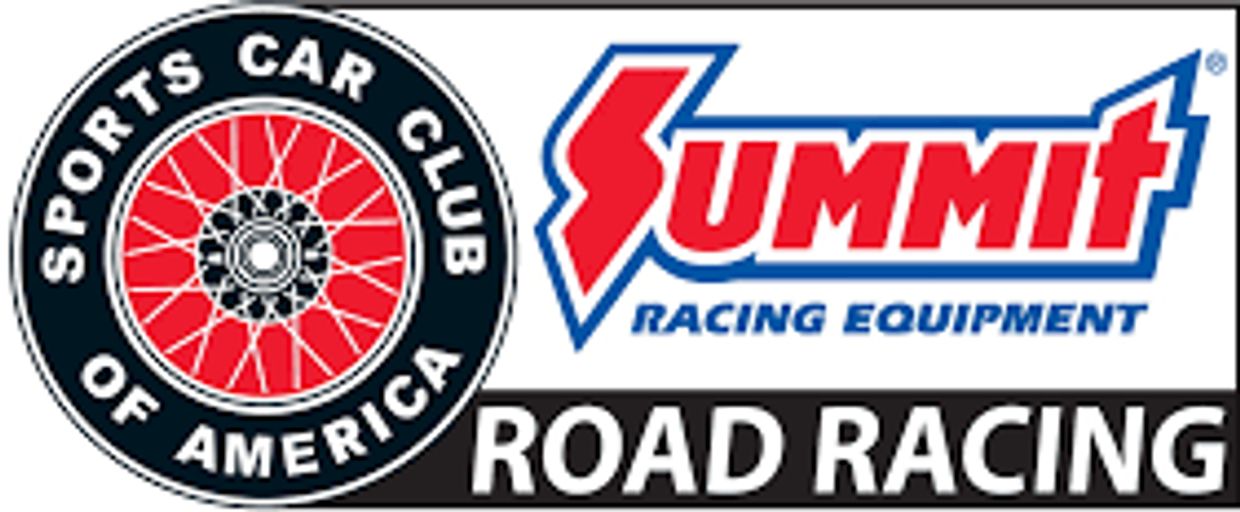 Logo for Sports Car Club of America and Summit Racing Equipment road racing.