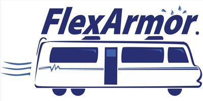 Logo of FlexArmor with a stylized vehicle and water drops.