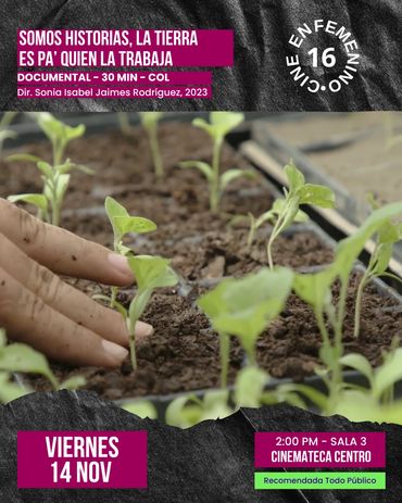 Promotional poster for a documentary about land and work with young plants.