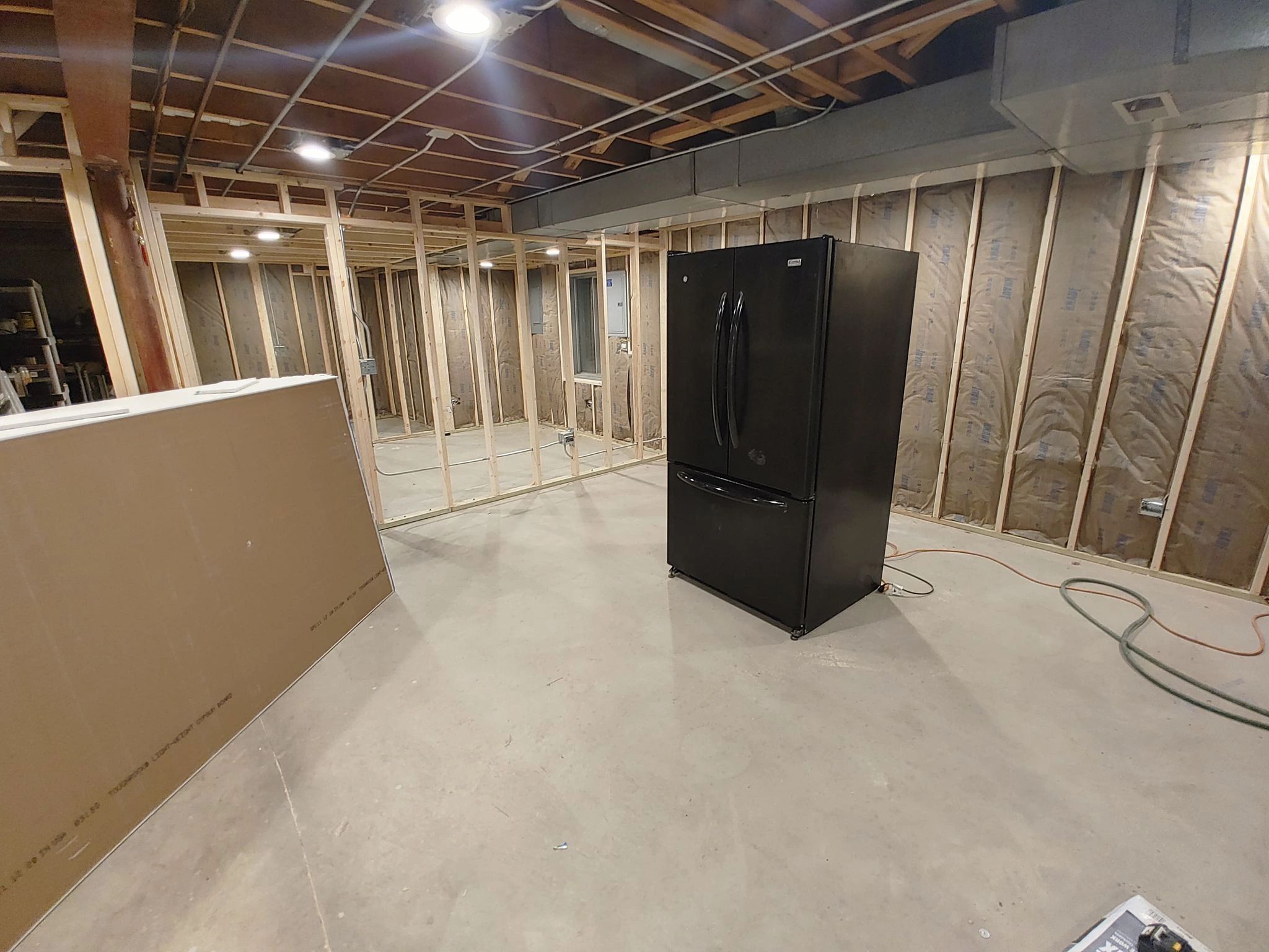 framed up basement with 2x4 lumber